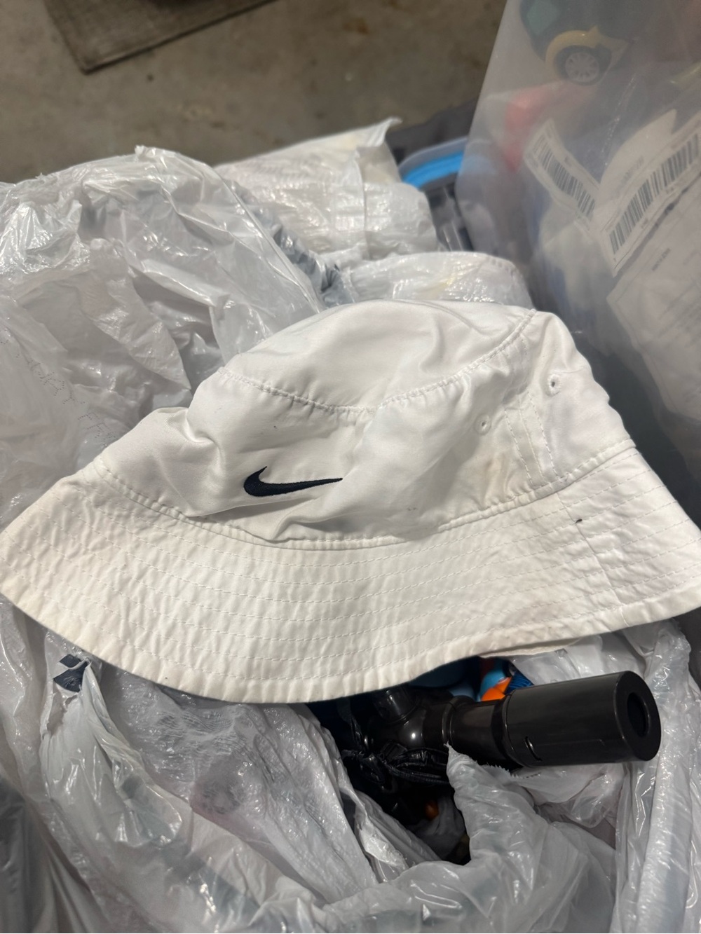 Nike Kids White Bucket Hat with Black Swoosh